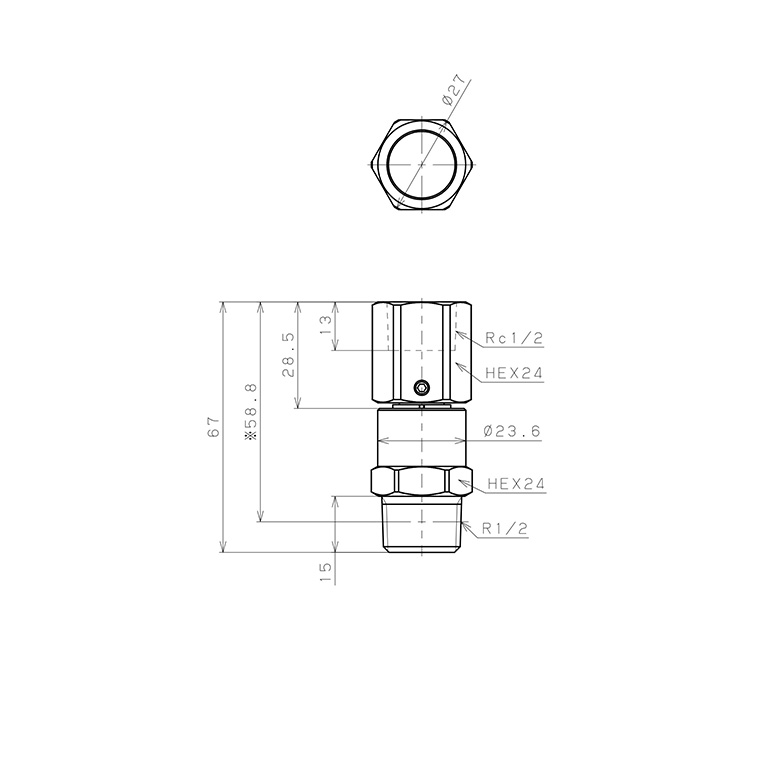 Bản vẽ kỹ thuật Nối Ren Trong Ngoài Thân Lục Giác Có Khớp Xoay Tốc Độ Cao Pisco RHF04-04