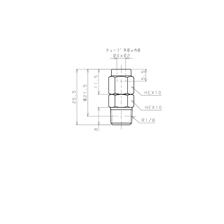 Bản vẽ kỹ thuật Đầu Ngạnh Nối Ống Có Đai Ốc Xiết Dạng Thẳng Thân Lục Giác Ren Ngoài Pisco NSC0420-01