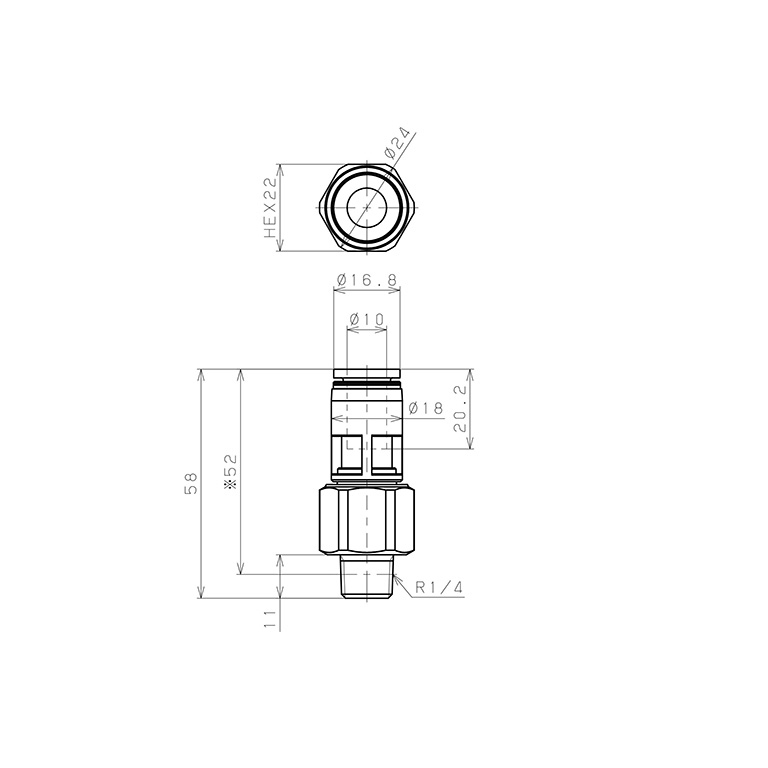 Bản vẽ kỹ thuật Đầu Nối Nhanh Khí Nén Dạng Thẳng Ren Ngoài Có Khớp Xoay Pisco RC10-02
