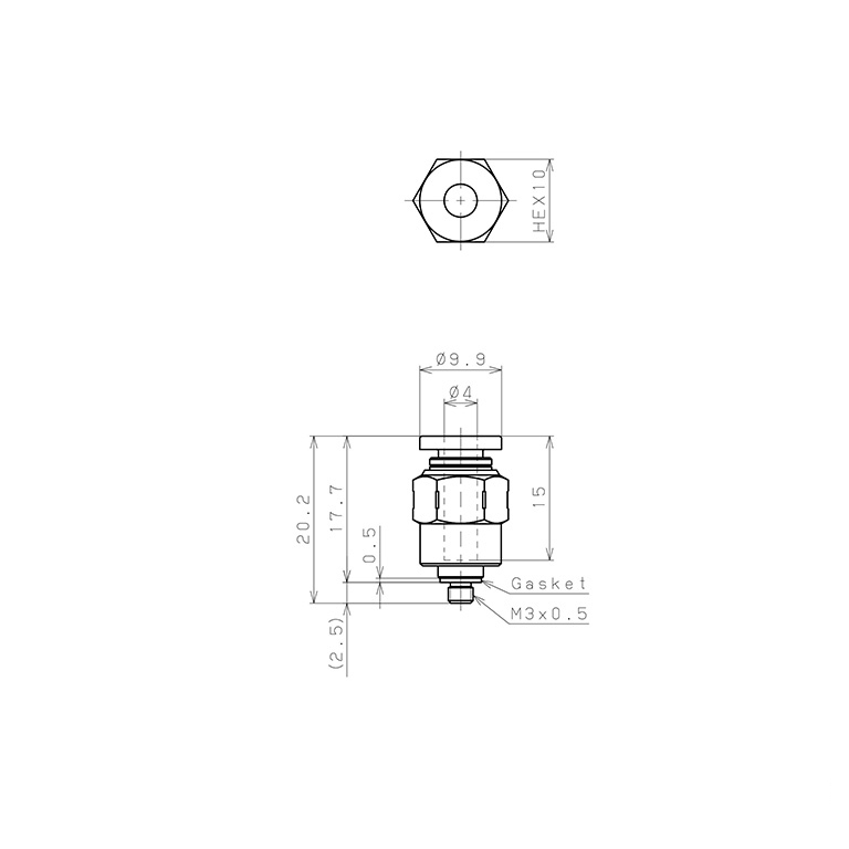Bản vẽ kỹ thuật Đầu Nối Nhanh Khí Nén Dạng Thẳng Thân Lục Giác Ren Ngoài Pisco PPC4-M3SUS-UC