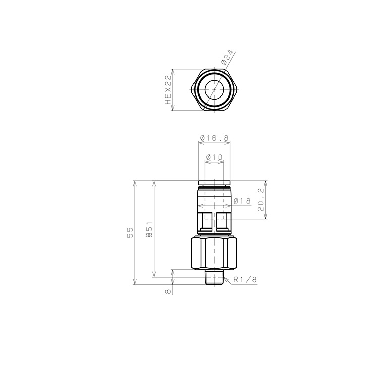 Bản vẽ kỹ thuật Đầu Nối Nhanh Khí Nén Dạng Thẳng Ren Ngoài Có Khớp Xoay Pisco RC10-01