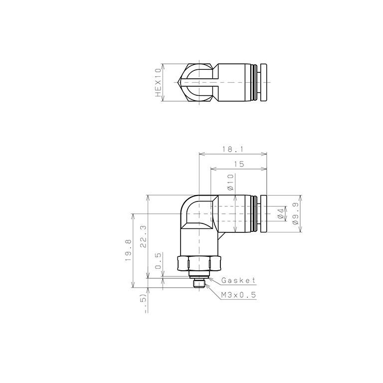 Bản vẽ kỹ thuật Đầu Nối Nhanh Khí Nén Dạng Cong 90° Ren Ngoài Pisco PPL4-M3SUS-F-C