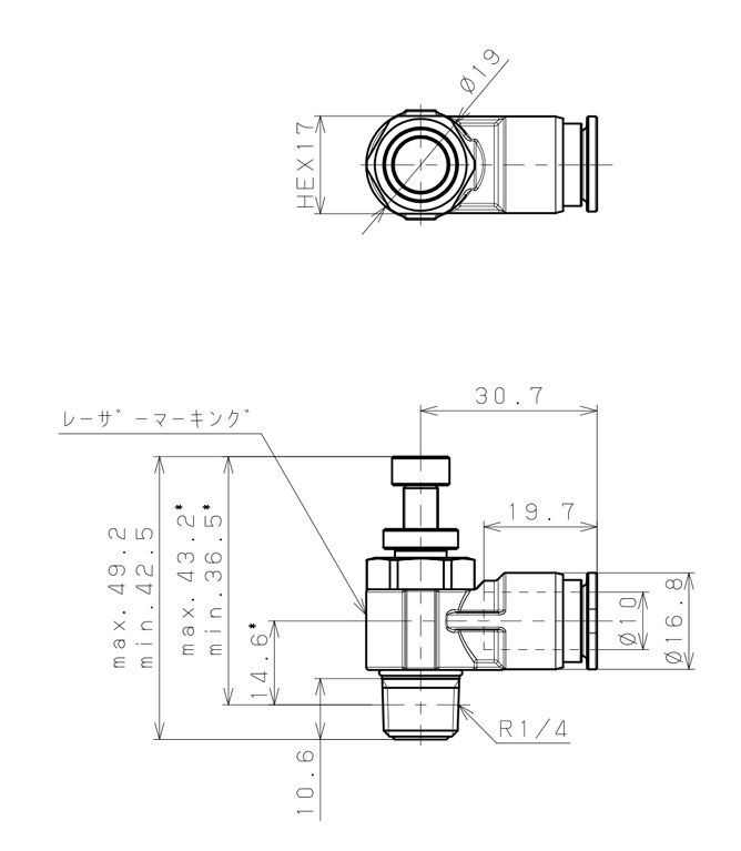 Bản vẽ kỹ thuật Van Tiết Lưu Khí Nén Inox 316 Pisco SSJSC10-02B