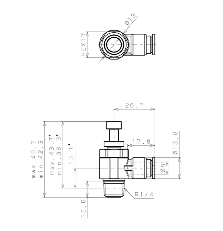 Bản vẽ kỹ thuật Van Tiết Lưu Khí Nén Chân Kim, Inox 316 Pisco SSJNC8-02