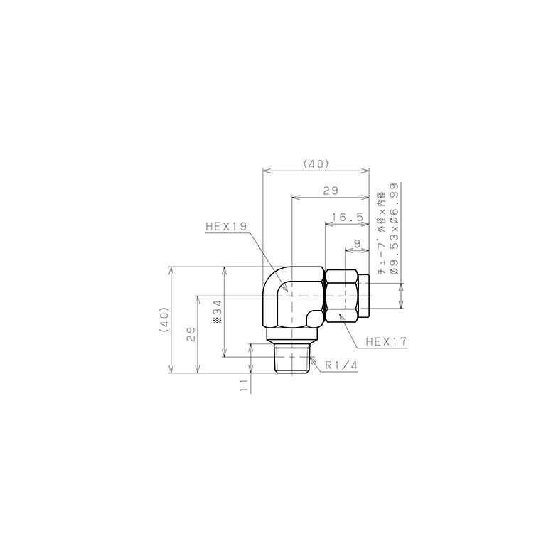 Bản vẽ kỹ thuật Đầu Ngạnh Nối Ống Có Đai Ốc Xiết Dạng Cong 90° Ren Ngoài Pisco NSL3/8-02-TP