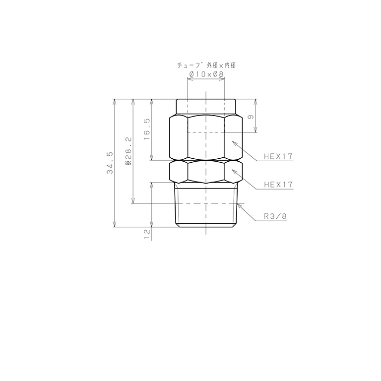 Bản vẽ kỹ thuật Đầu Ngạnh Nối Ống Có Đai Ốc Xiết Dạng Thẳng Thân Lục Giác Ren Ngoài Pisco NSC1080-03