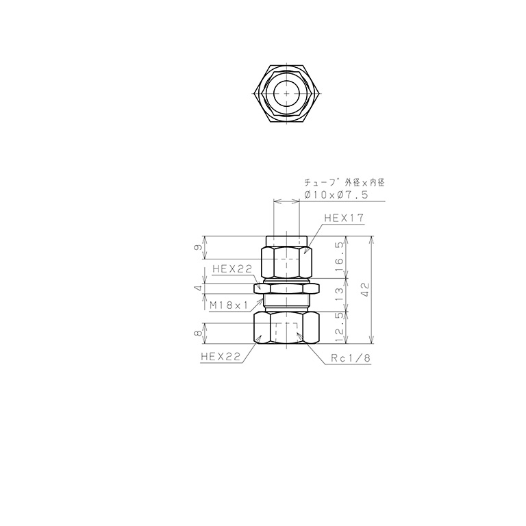 Bản vẽ kỹ thuật Đầu Ngạnh Nối Ống Có Đai Ốc Xiết Dạng Lắp Vách Ren Trong Pisco NSMF1075-01