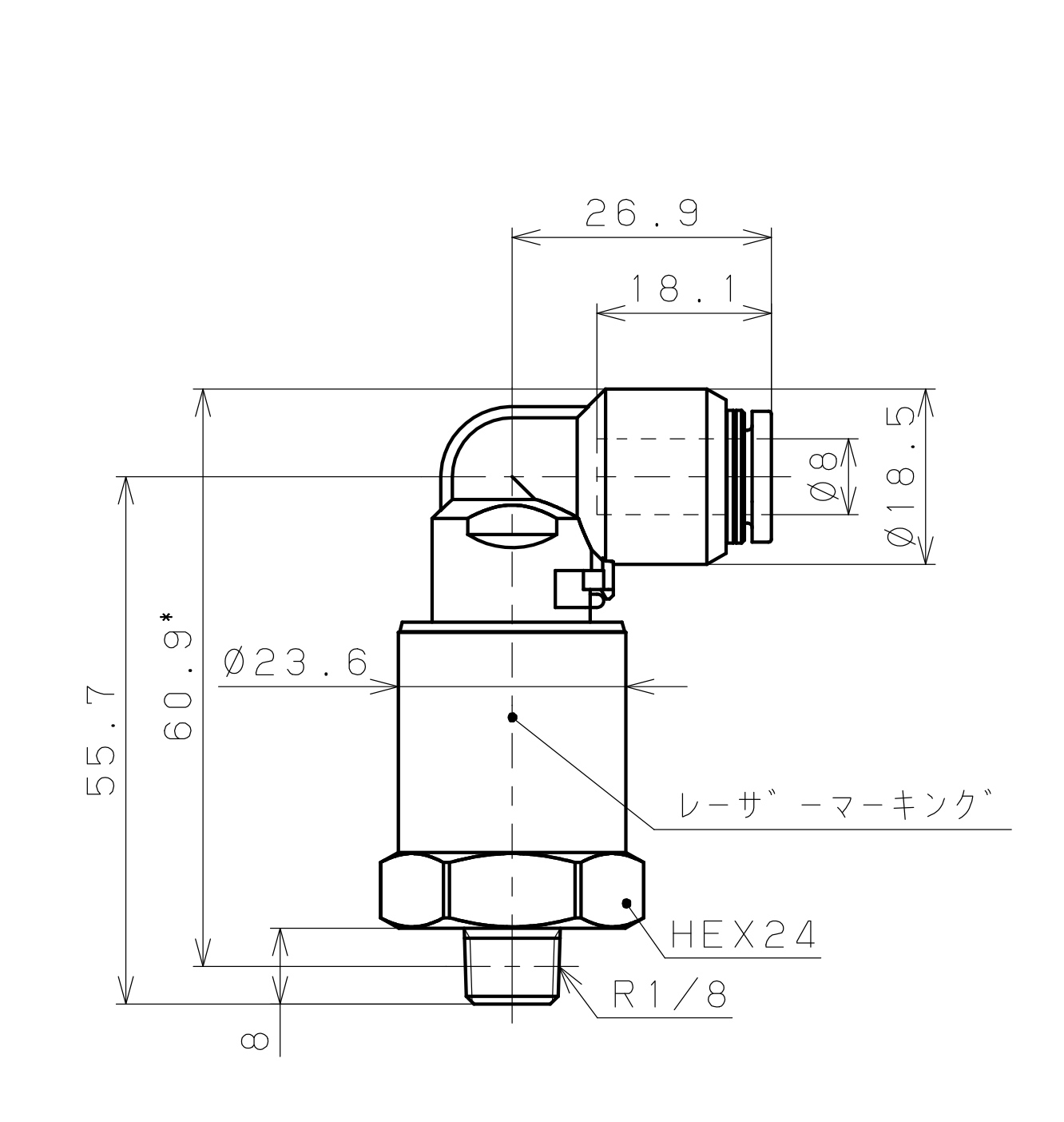 Bản vẽ kỹ thuật Đầu Nối Nhanh Khí Nén Dạng Thẳng Ren Ngoài Có Khớp Xoay Pisco RWL8-01SUS-F-TP