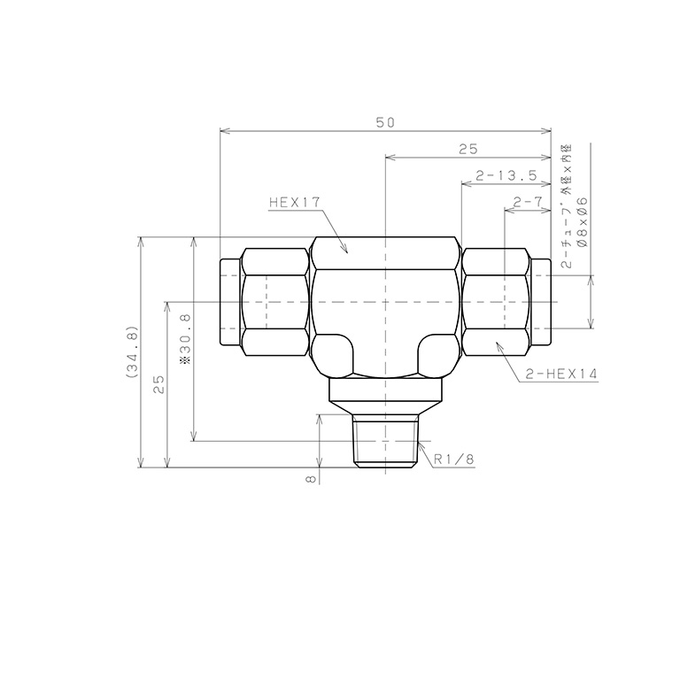 Bản vẽ kỹ thuật Đầu Ngạnh Nối Ống Có Đai Ốc Xiết Dạng Chữ T Ren Ngoài Pisco NSB0860-01