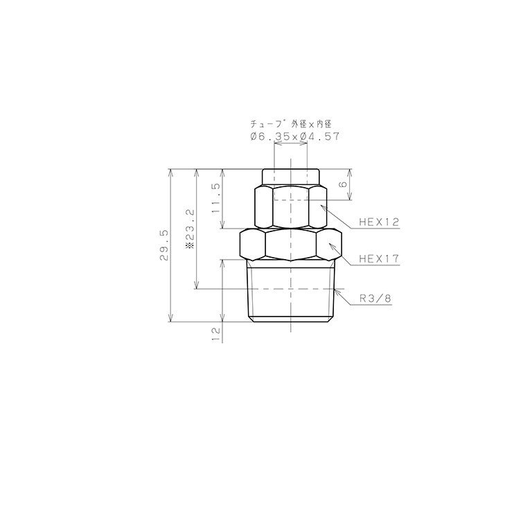 Bản vẽ kỹ thuật Đầu Ngạnh Nối Ống Có Đai Ốc Xiết Dạng Thẳng Thân Lục Giác Ren Ngoài Pisco NSC1/4-03-TP