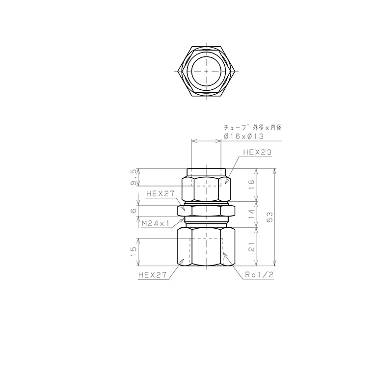 Bản vẽ kỹ thuật Đầu Ngạnh Nối Ống Có Đai Ốc Xiết Dạng Lắp Vách Ren Trong Pisco NSMF1613-04