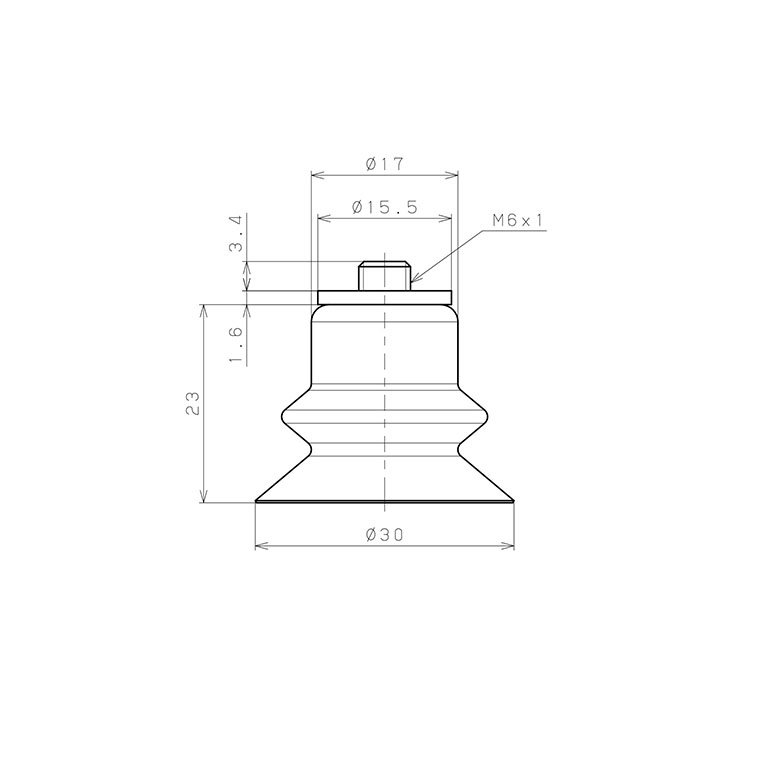 Bản vẽ kỹ thuật Bộ Nấm Hút Chân Không Có Vít Ren, Nitrile, O.D 30 mm, Pisco VP30BN-M6