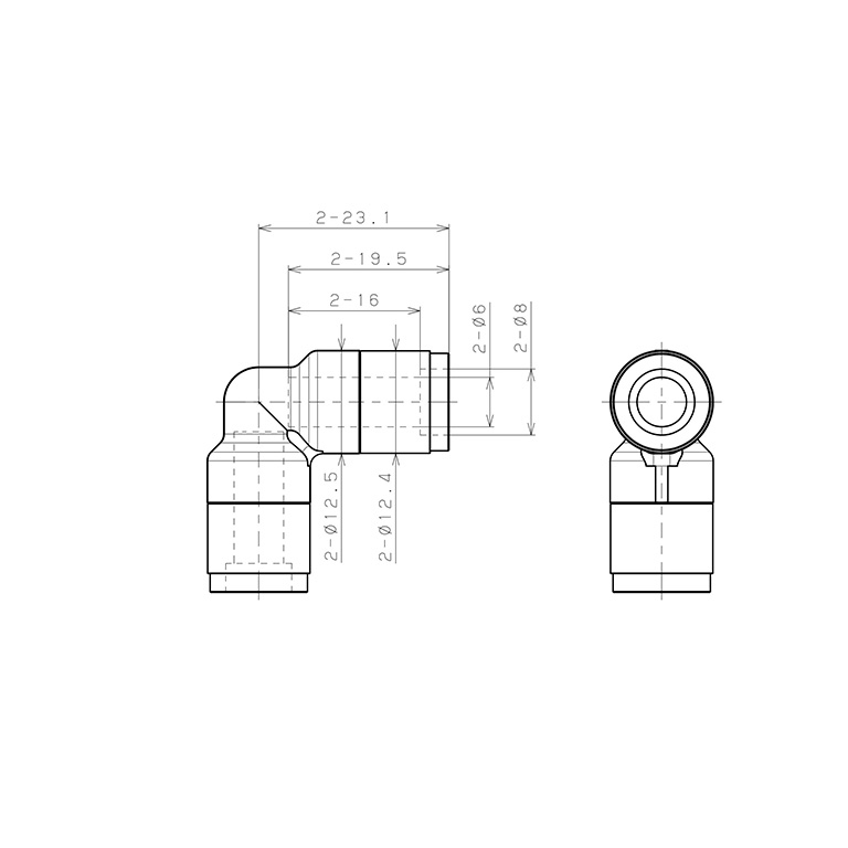 Bản vẽ kỹ thuật Đầu Nối Nhanh Khí Nén Cong 90° Pisco KV6-F