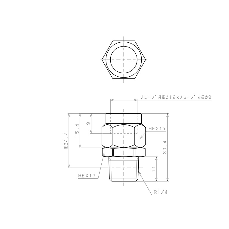 Bản vẽ kỹ thuật Đầu Ngạnh Nối Ống Có Đai Ốc Xiết Dạng Thẳng Thân Lục Giác Ren Ngoài Pisco NKC1290-02