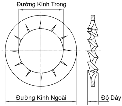 Bản vẽ kỹ thuật Lông Đền Răng Trong Loại J Thép Đen 4.8 DIN6798J M24