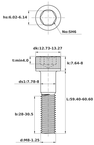 Bản vẽ kỹ thuật Lục Giác Chìm Đầu Trụ Inox 316 DIN912 M8x60 Ren Lửng