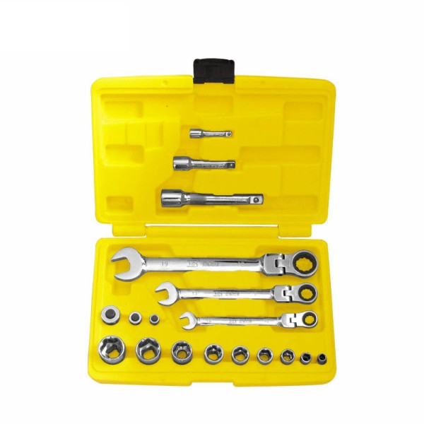 Bộ Cờ Lê Vòng Miệng Tự Động Đầu Lắc 18 Chi Tiết 10-13-19 mm Kèm Tuýp Bosi BS401318