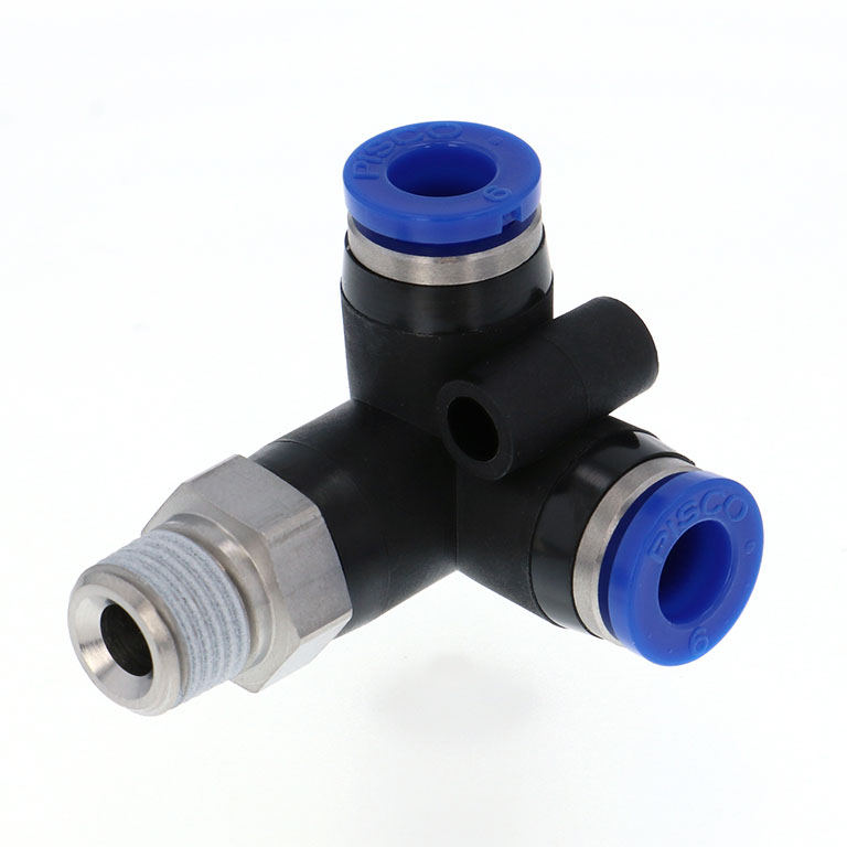 Đầu Nối Nhanh Khí Nén Hai Nhánh Chạc Ba Cong 90° Ren Ngoài Pisco SPVX10-03