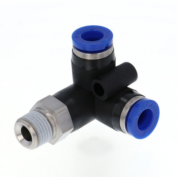 Đầu Nối Nhanh Khí Nén Hai Nhánh Chạc Ba Cong 90° Ren Ngoài Pisco SPVX8-03