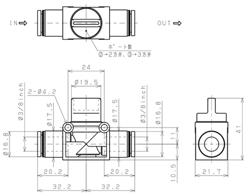 Bản vẽ kỹ thuật Van Tay Khí Nén Pisco HV3/8-3/8