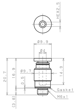 Bản vẽ kỹ thuật Đầu Nối Nhanh Khí Nén Thẳng Phi 4mm Ren Ngoài M6 Pisco POC4-M6
