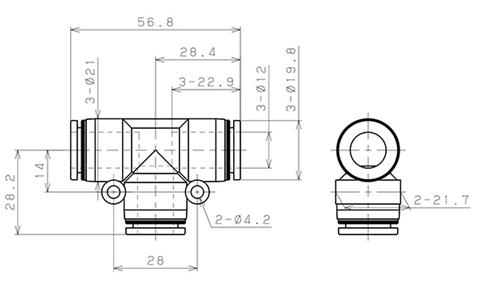 Bản vẽ kỹ thuật Đầu Nối Nhanh Khí Nén Chữ T Phi 12mm Pisco PE12