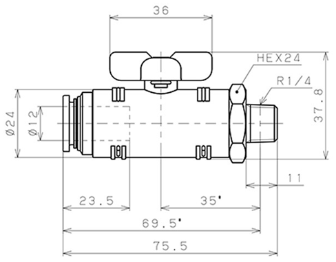 Bản vẽ kỹ thuật Van Bi Khí Nén Inox 304 Pisco BVC60-1202SUS