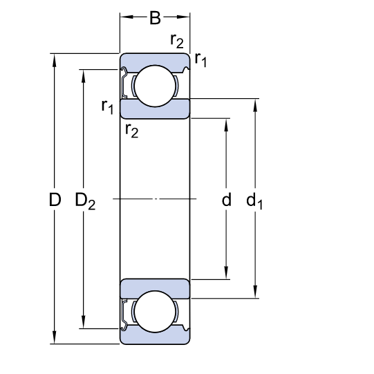 Bản vẽ kỹ thuật Vòng Bi Cầu Rãnh Sâu 30x42x12mm SKF 6004-Z