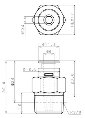 Bản vẽ kỹ thuật Đầu Nối Nhanh Khí Nén Dạng Thẳng Thân Lục Giác Ren Ngoài Pisco APC6-03-E-C
