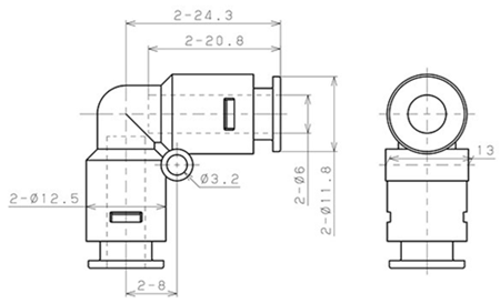 Bản vẽ kỹ thuật Đầu Nối Nhanh Khí Nén Cong 90° Pisco APV6-C