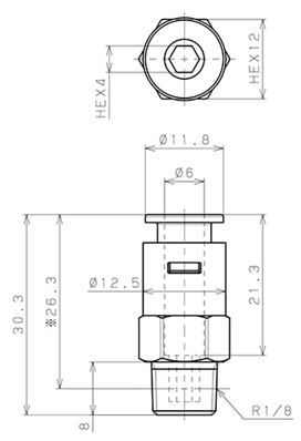 Bản vẽ kỹ thuật Đầu Nối Nhanh Khí Nén Dạng Thẳng Thân Lục Giác Ren Ngoài Pisco APC6-01-N-TP