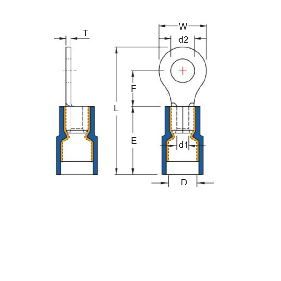 Bản vẽ kỹ thuật Đầu Cosse Tròn 1.5-2.5 mm2 KST RNYDS2-5