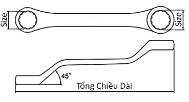 Bản vẽ kỹ thuật Cờ Lê 2 Đầu Vòng 45 Độ 7x8mm Toptul AAEH0708