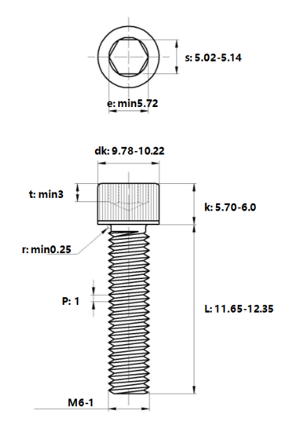 Bản vẽ kỹ thuật Lục Giác Chìm Đầu Trụ Inox 316 DIN912 M6x12