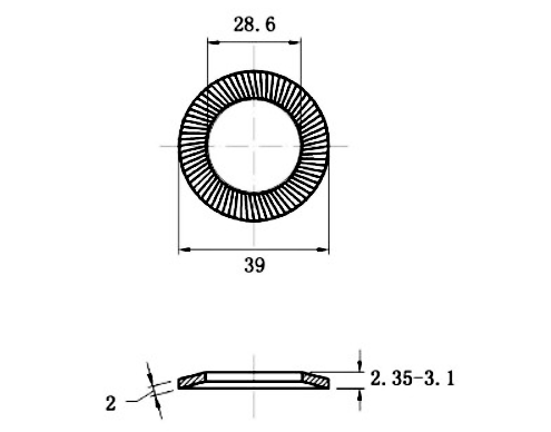 Bản vẽ kỹ thuật Lông Đền Răng Inox 304 DIN9250 M27