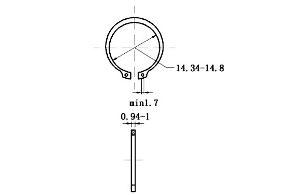 Bản vẽ kỹ thuật Phe Gài Trục Thép 65Mn DIN471 D16x1.0