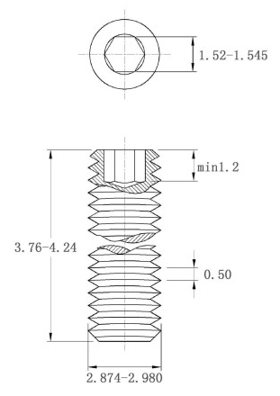Bản vẽ kỹ thuật Vít Trí Đuôi Bằng Thép Mạ Kẽm 10.9 DIN913 M3x4