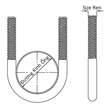 Bản vẽ kỹ thuật Cùm U Inox 316 UNC 1/4 x 3/4