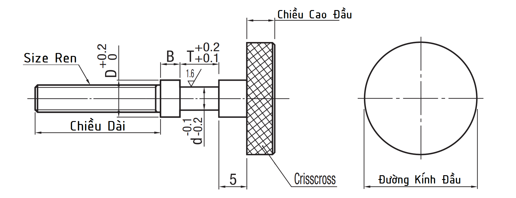Bản vẽ kỹ thuật Adjusting Bolts - Knurled Knobs Coarse M8x40 AJSTKS8-40