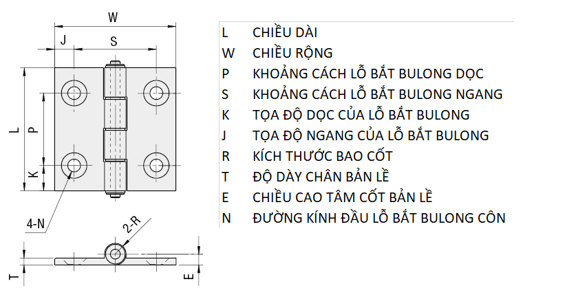 Bản vẽ kỹ thuật Bản Lề Lá Nhôm Định Hình Nhôm Hợp Kim Mạ Anodized Đen (HHPBSN5) L 47 mm