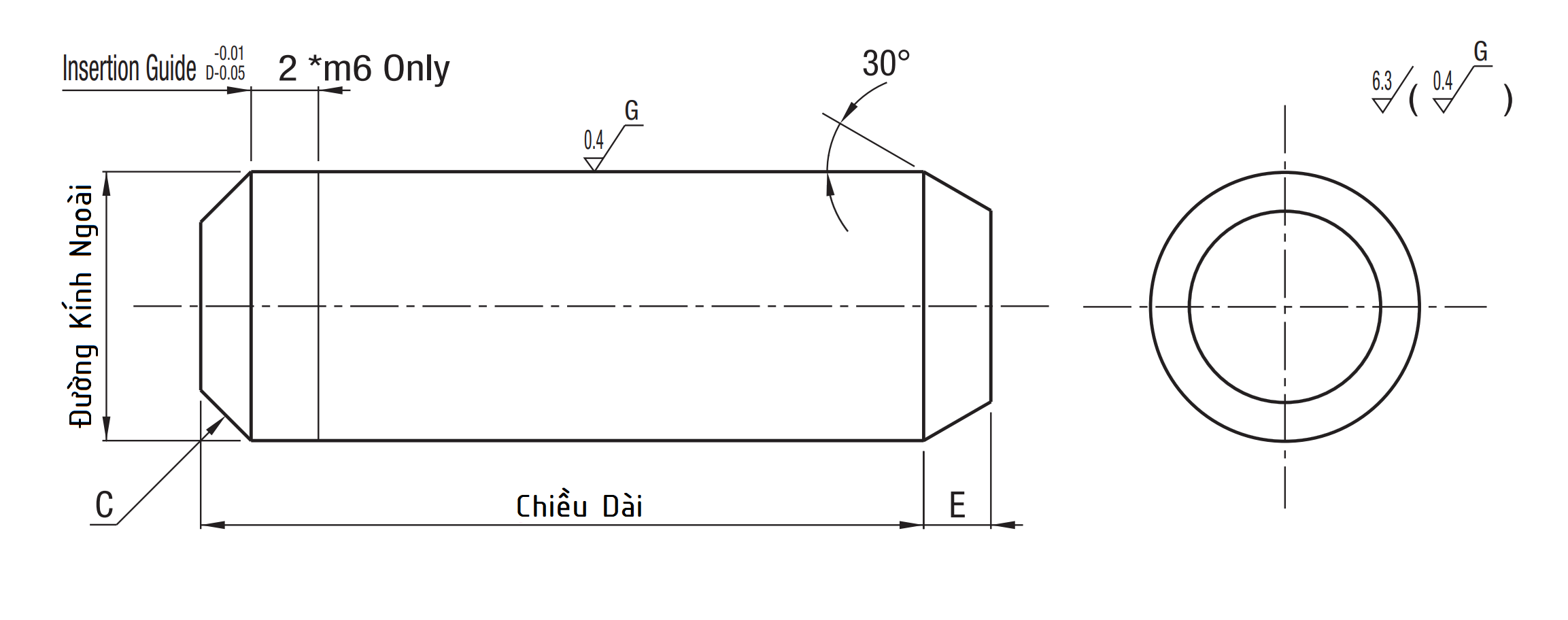 Bản vẽ kỹ thuật Locating Pins Straight Round (g6) - Standard Type D3x10 CUG3-10