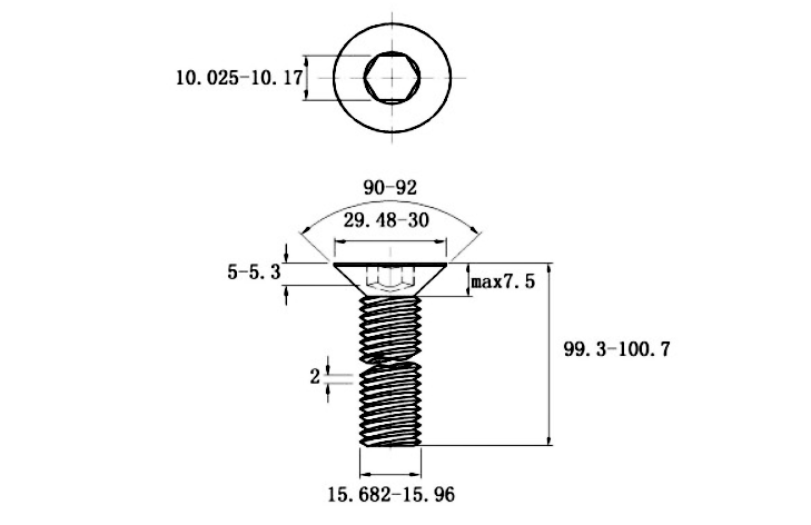 Bản vẽ kỹ thuật Lục Giác Chìm Col Thép Đen 10.9 DIN7991 M12x100