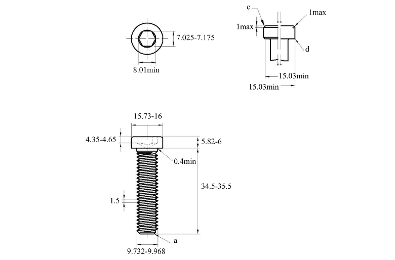 Bản vẽ kỹ thuật Lục Giác Trụ Đầu Thấp Inox 304 DIN7984 M10x35