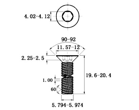 Bản vẽ kỹ thuật Lục Giác Chìm Col Thép Đen 10.9 DIN7991 M6x20 (25Cái/Bịch)