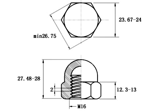 Bản vẽ kỹ thuật Tán Bầu Inox 316 DIN1587 M16