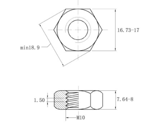 Bản vẽ kỹ thuật Tán Thép Mạ Kẽm Trắng Cr3+ 8.8 DIN934 M10