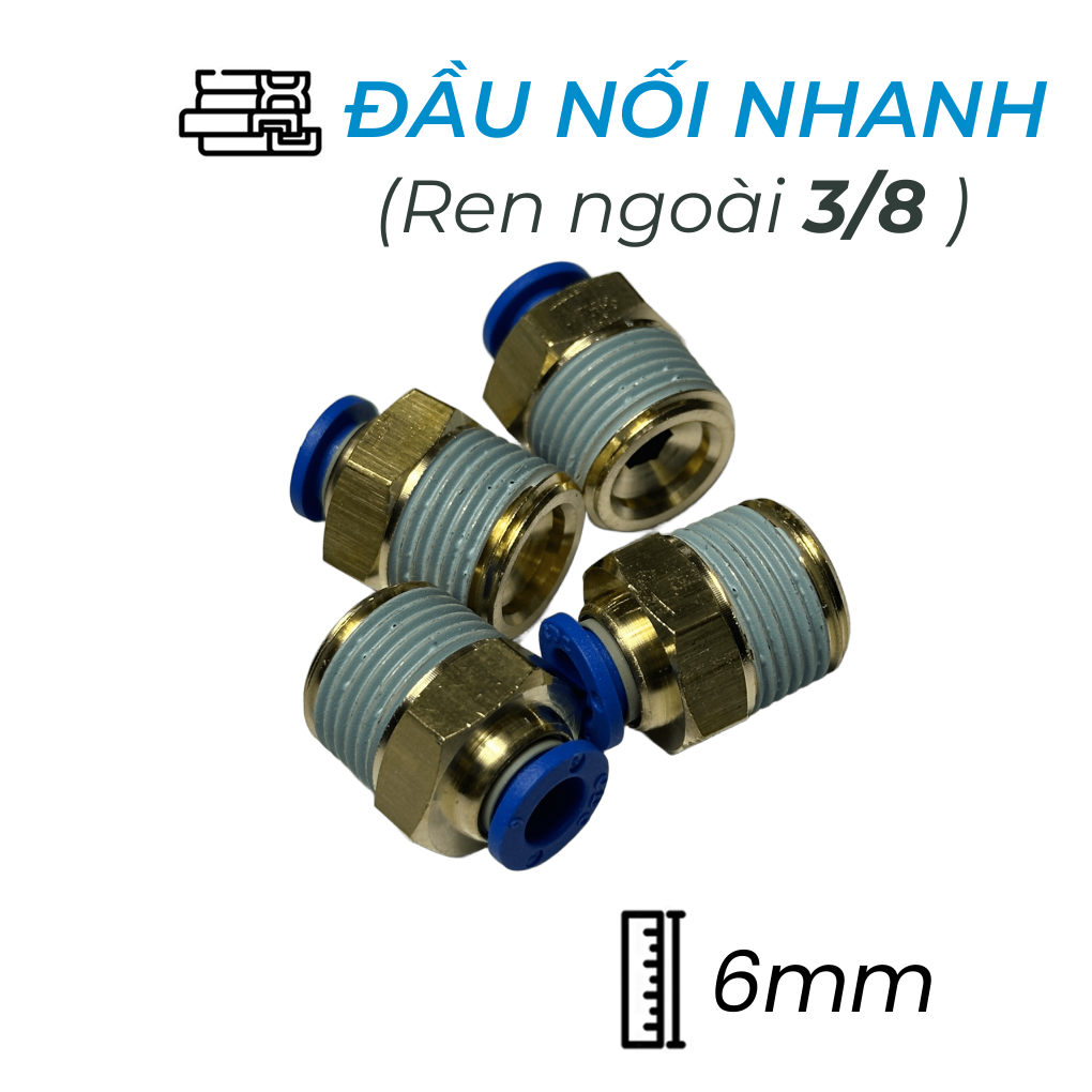 Đầu Nối Nhanh Khí Nén Ø6mm - Ren Ngoài 3/8" CDC MPC 0603 (Màu Xanh)