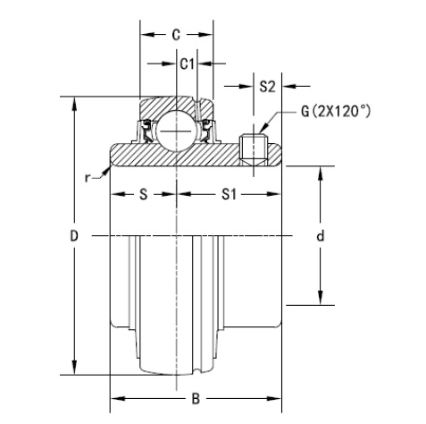 Bản vẽ kỹ thuật Vòng Bi Cho Gối Đỡ UC 202 Asahi (d15)