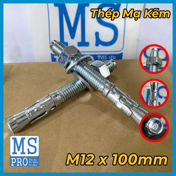 Tắc Kê Nở 3 Cánh Thép Mạ Kẽm M12x100