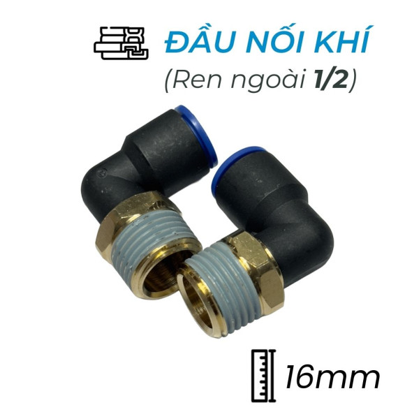 Đầu Nối Nhanh Khí Nén Cong Ø16mm - Ren Ngoài 1/2" CDC MPL 1604 (Màu Đen)